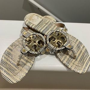 Tory Burch Miller Sandals, size 8.5, White/Blue